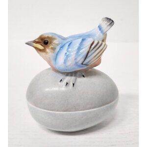 Vintage Enesco Blue China Ceramic Robin Bird Egg Shaped Trinket Box 1979